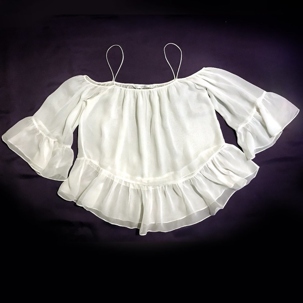Zara Trafaluk women's blouse. White ciffon, ruffle